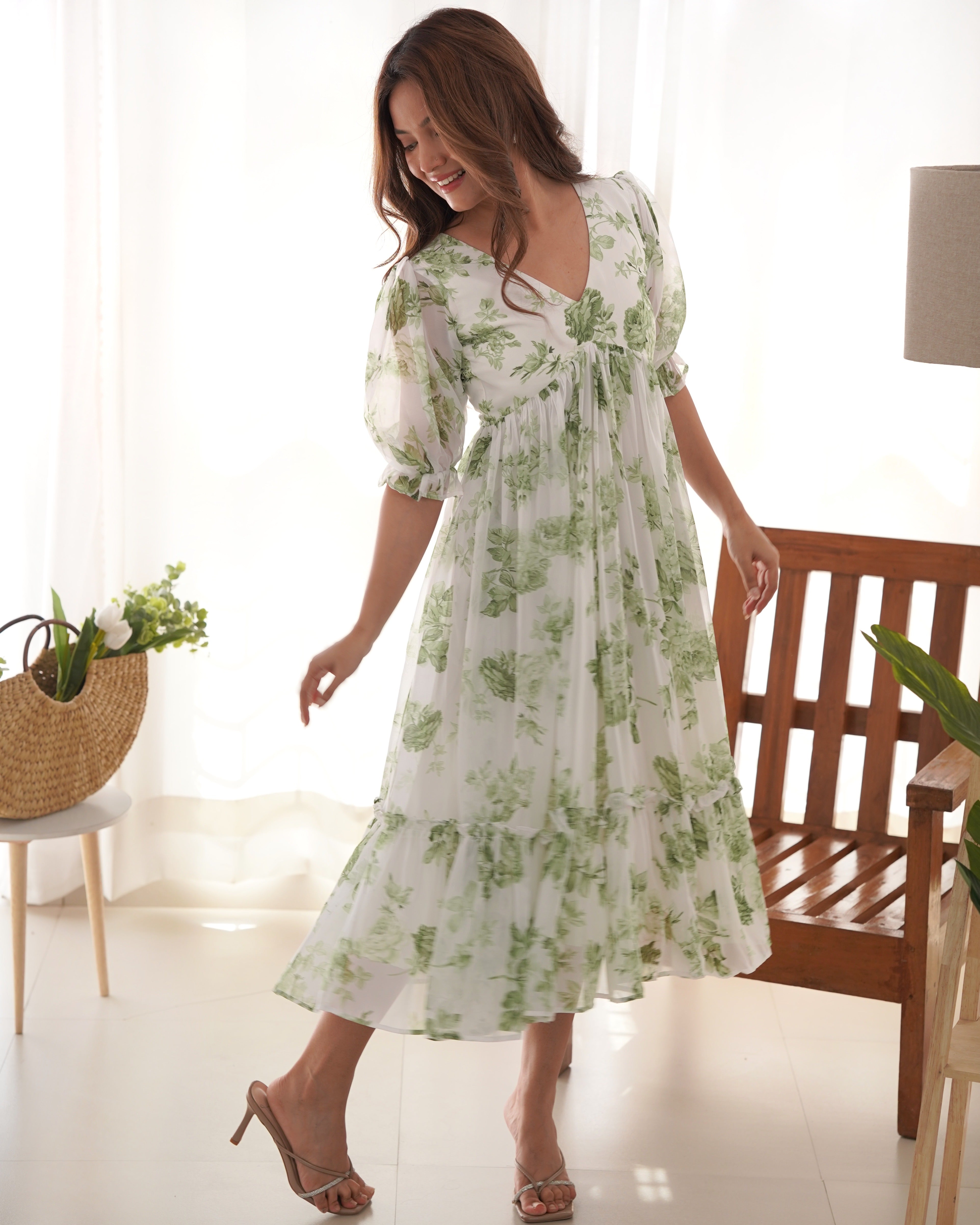 Green Color Georgette Floral Printed Tunic