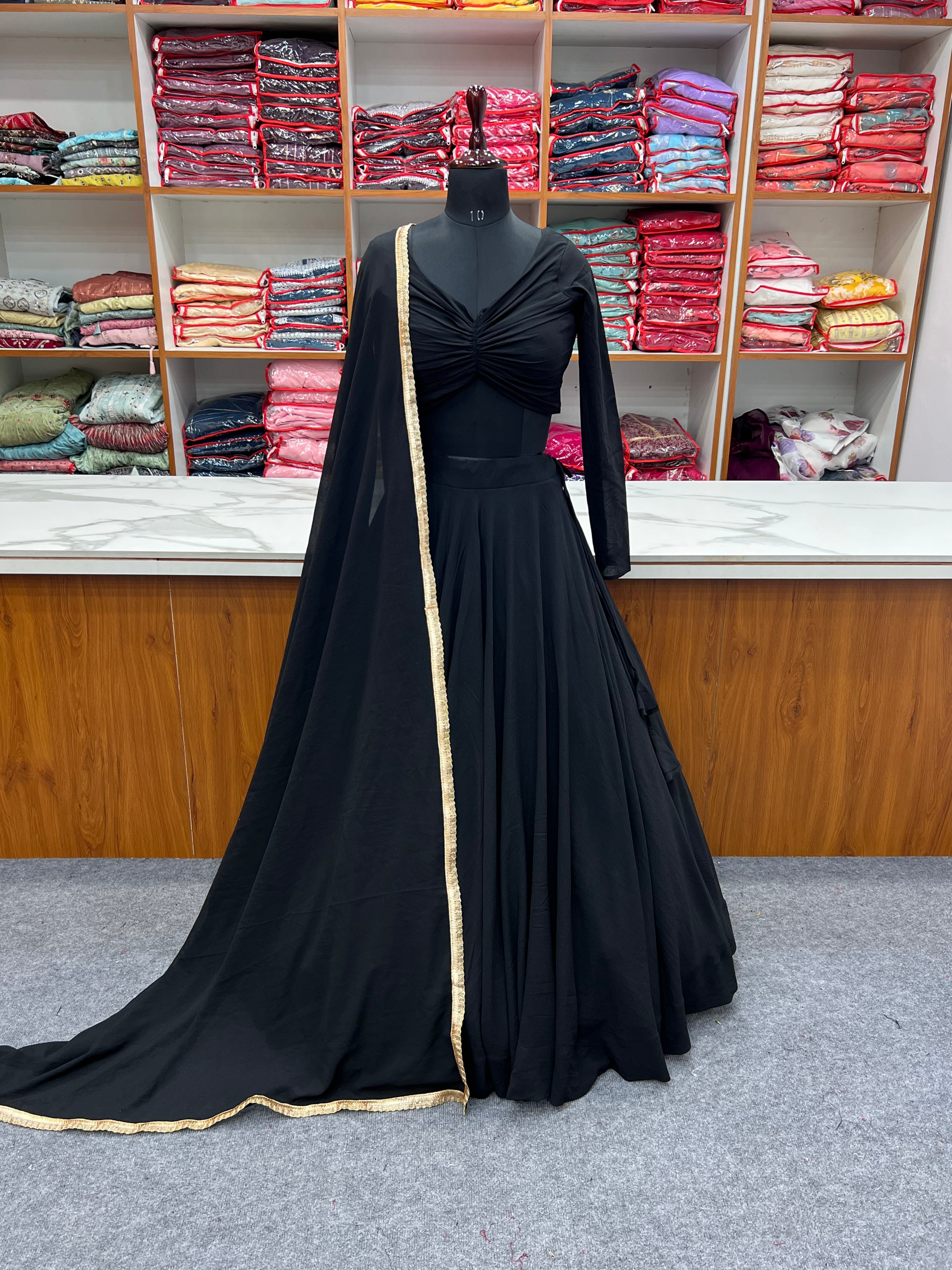 Black plain lehenga set with dupatta