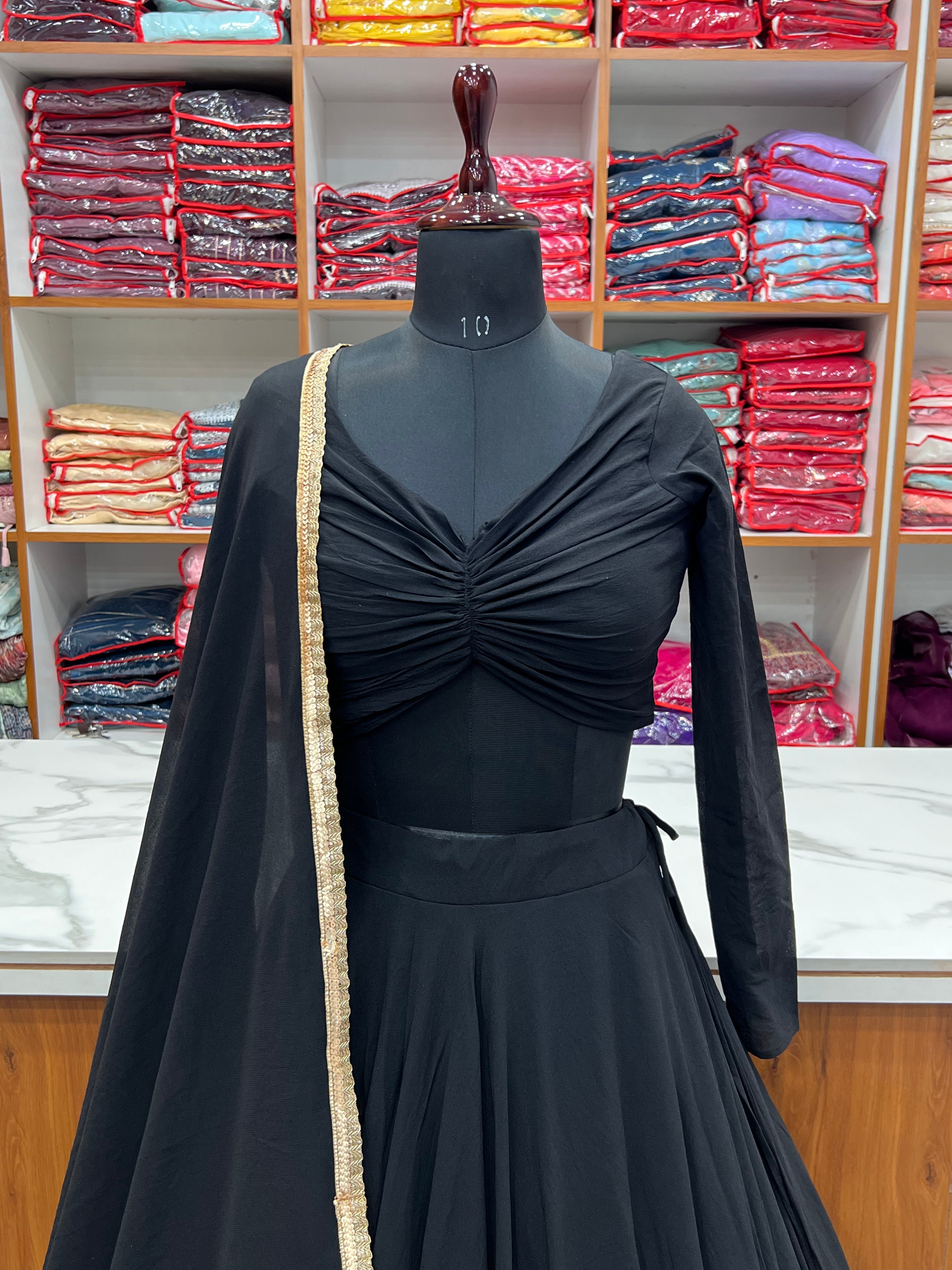 Black plain lehenga set with dupatta