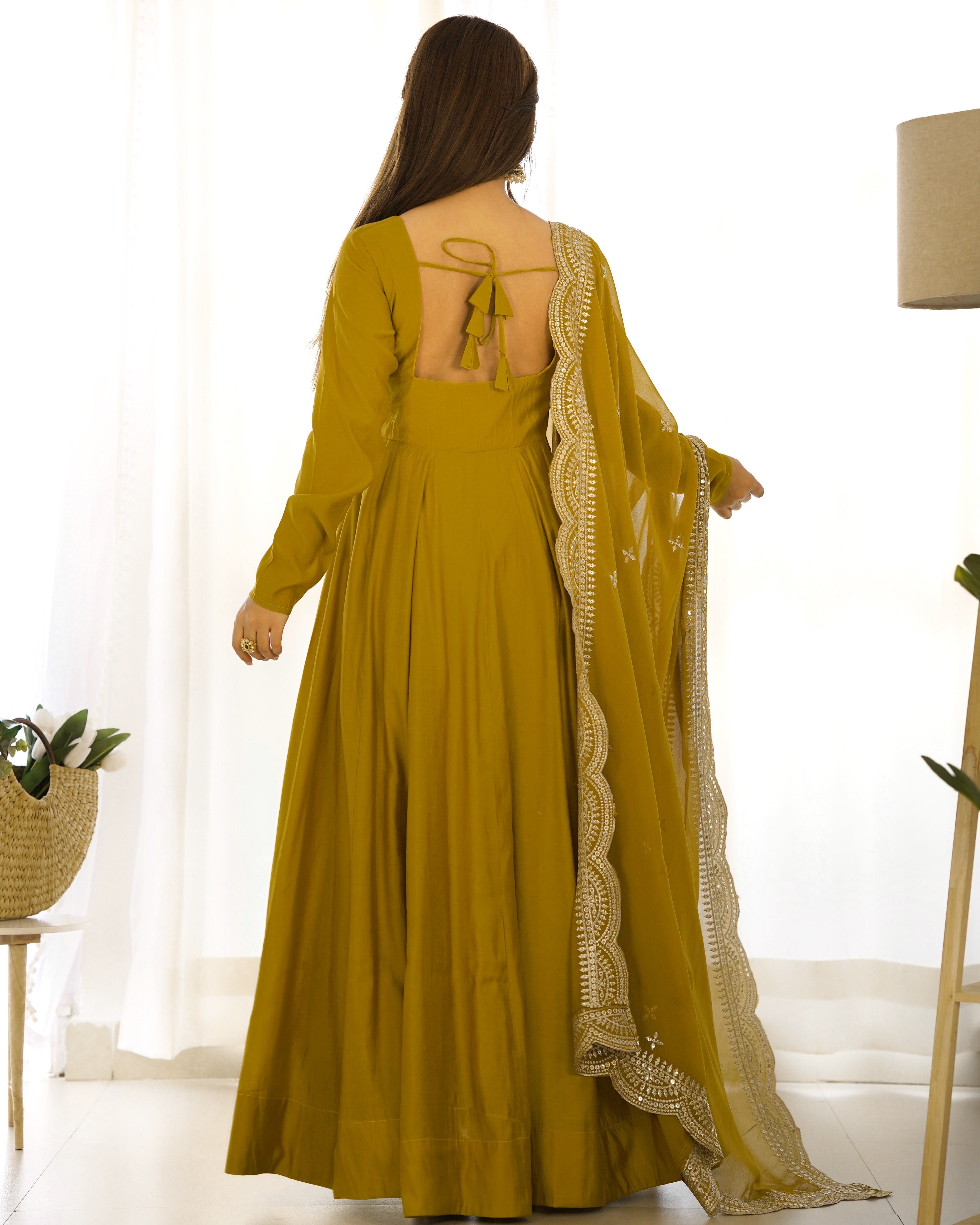 Musted Roman Silk Chanderi Anarkali with Dupatta & Stitched Pants