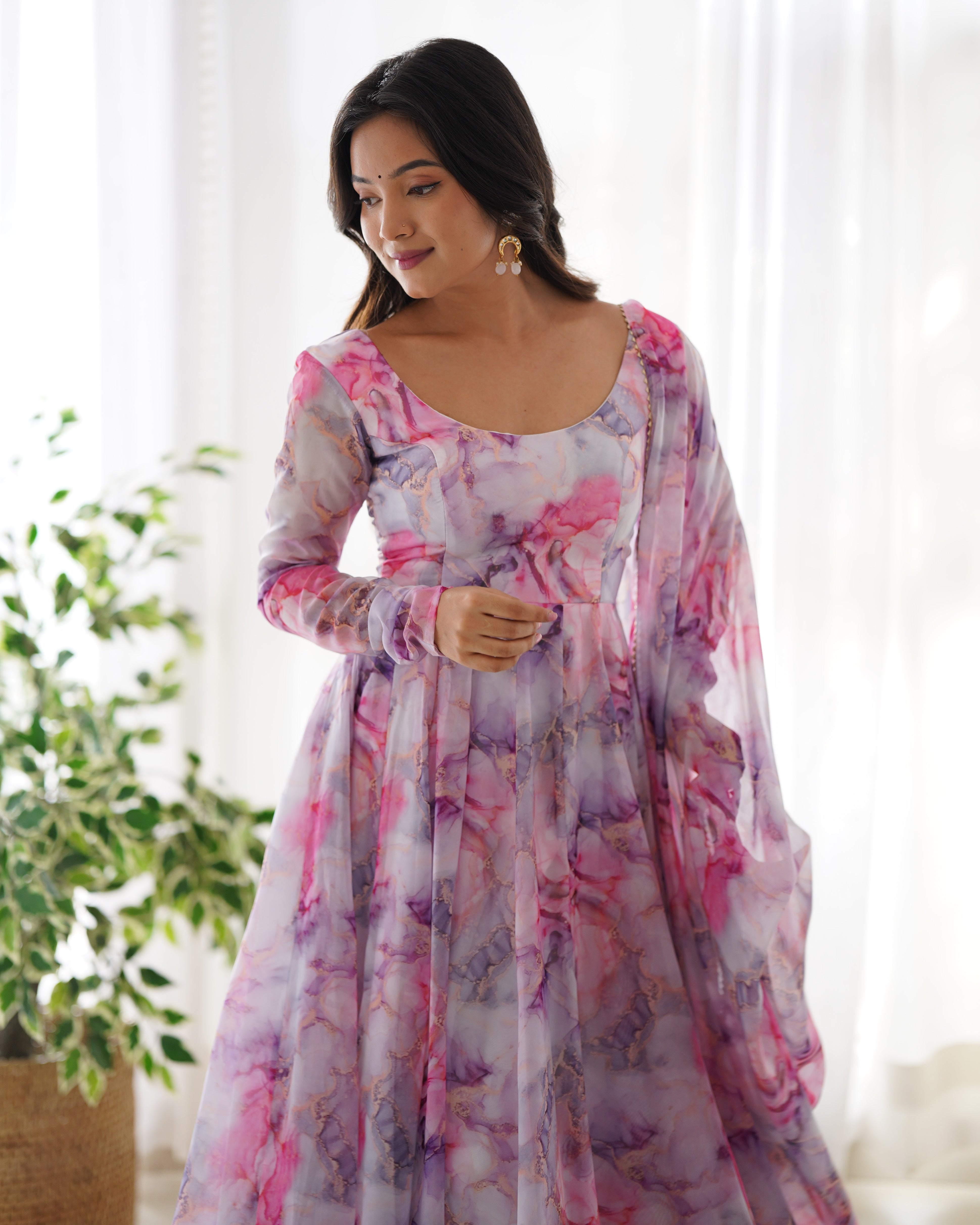 Pure Soft Organja Silk Fabric Fully Flair Kali Pattern