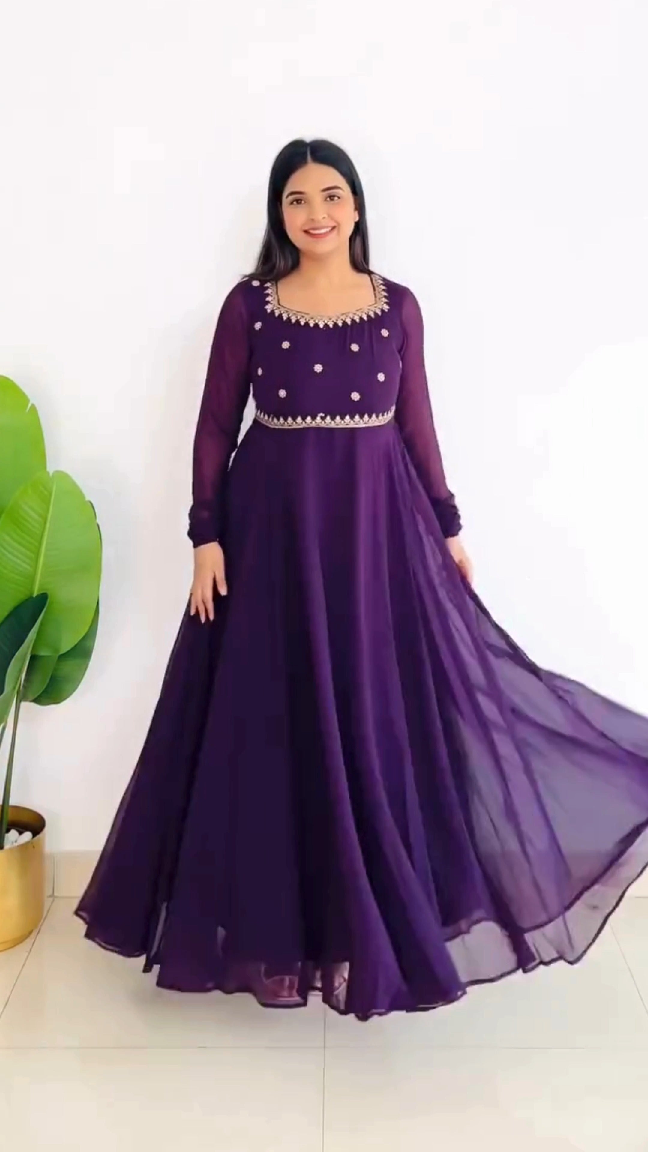 beautiful embroidered Anarkali gown in 3 color