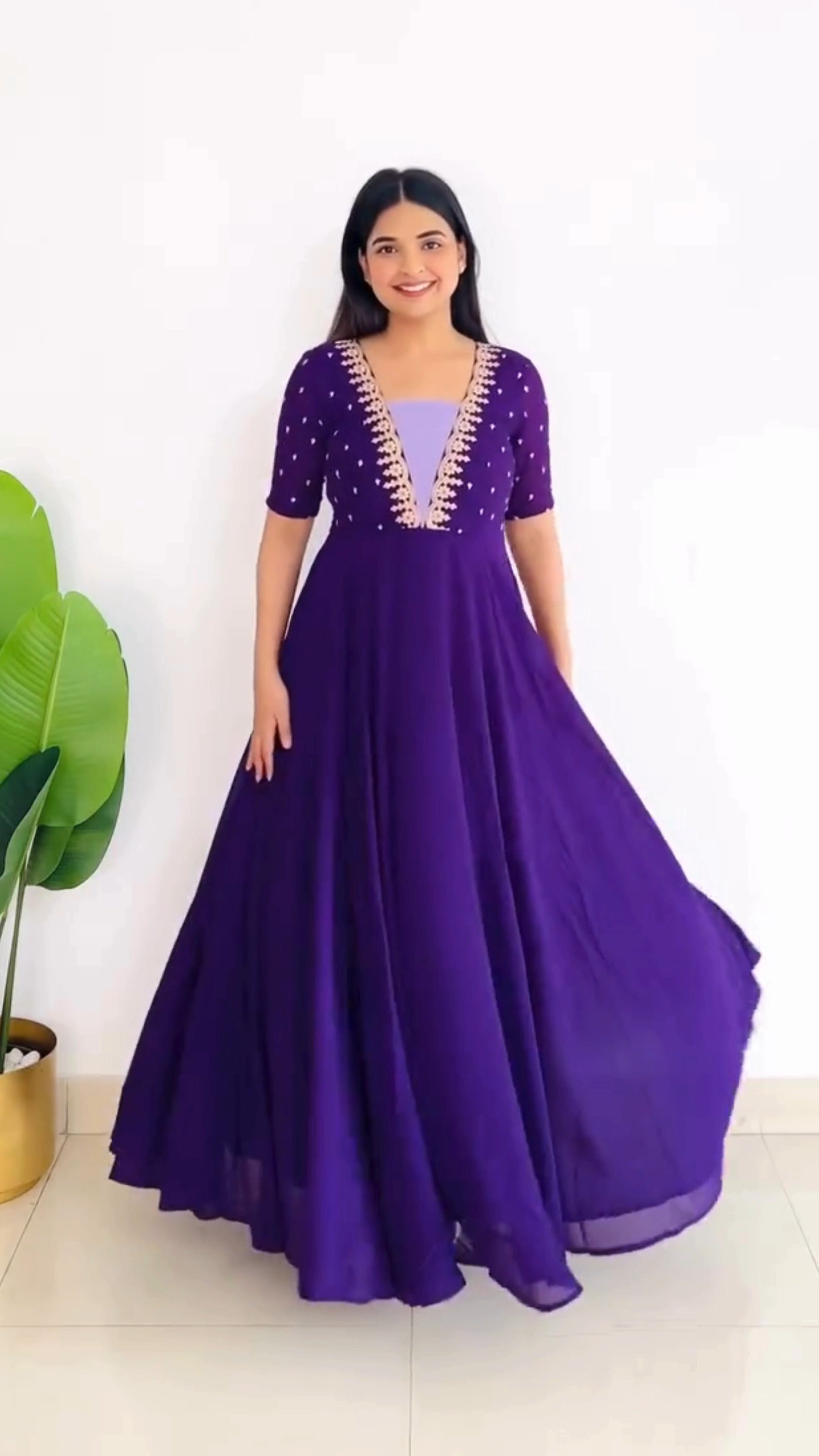 beautiful embroidered Anarkali gown in 3 color