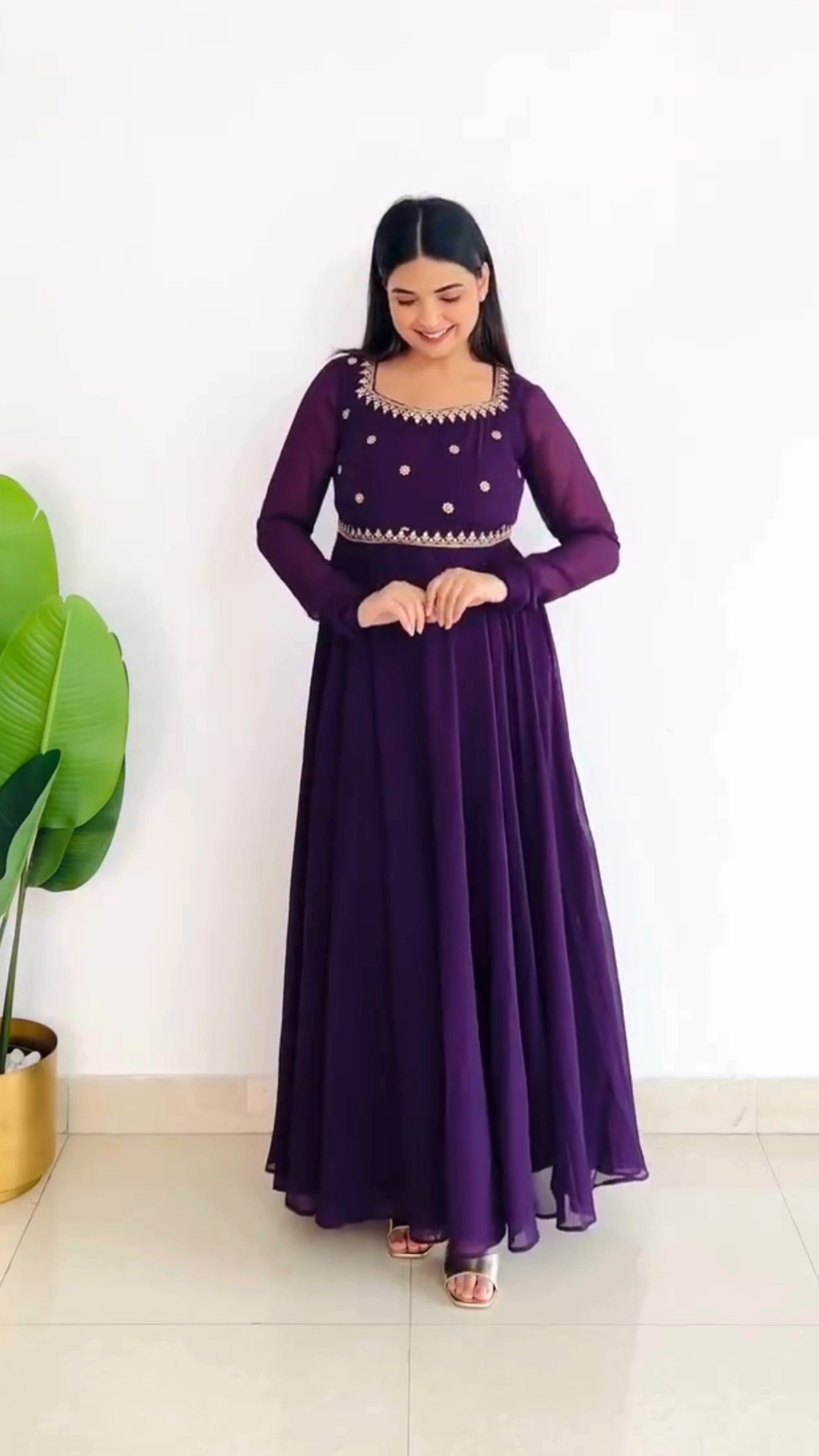 beautiful embroidered Anarkali gown in 3 color