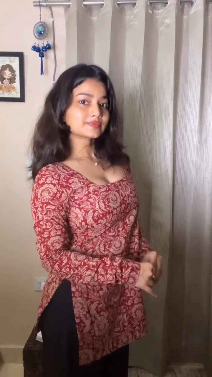 Elegant Ethnic Vibes ✨ | Red Printed Kurti Look( fabric is likely breathable, Poly rayon)