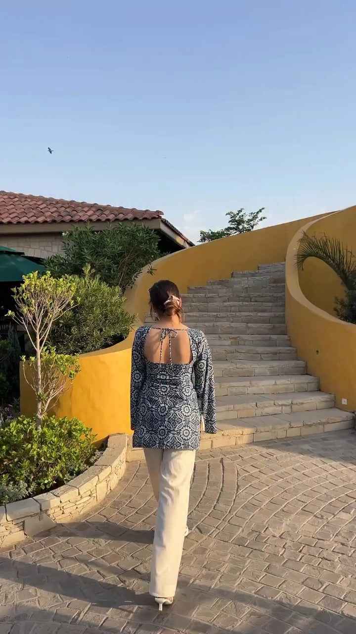 printed kurta with bell sleeves.