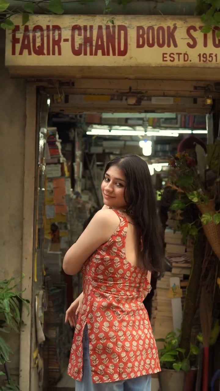 Casual Everyday Wear Rust Red Printed ( fabric is likely breathable, Poly rayon)