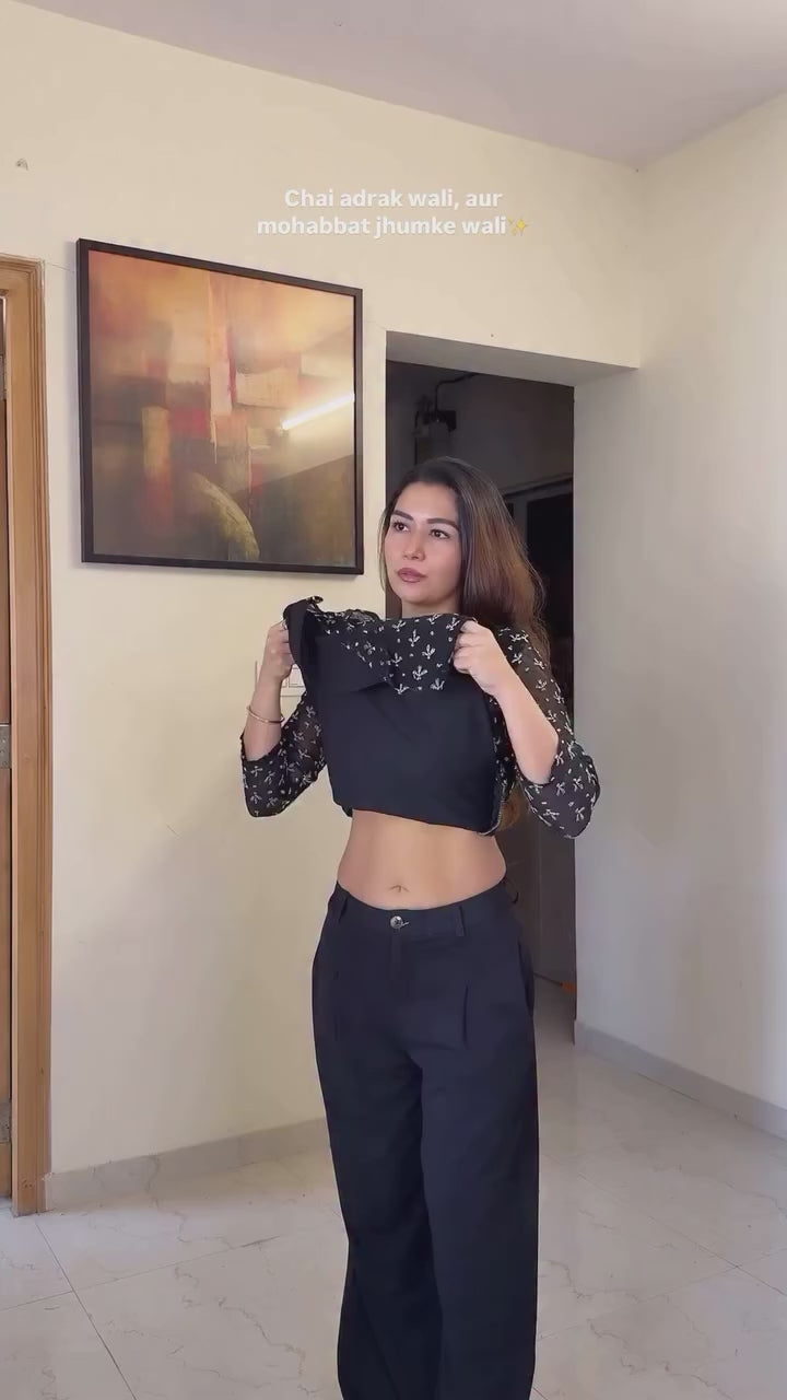 stunning black kurti with delicate prints,