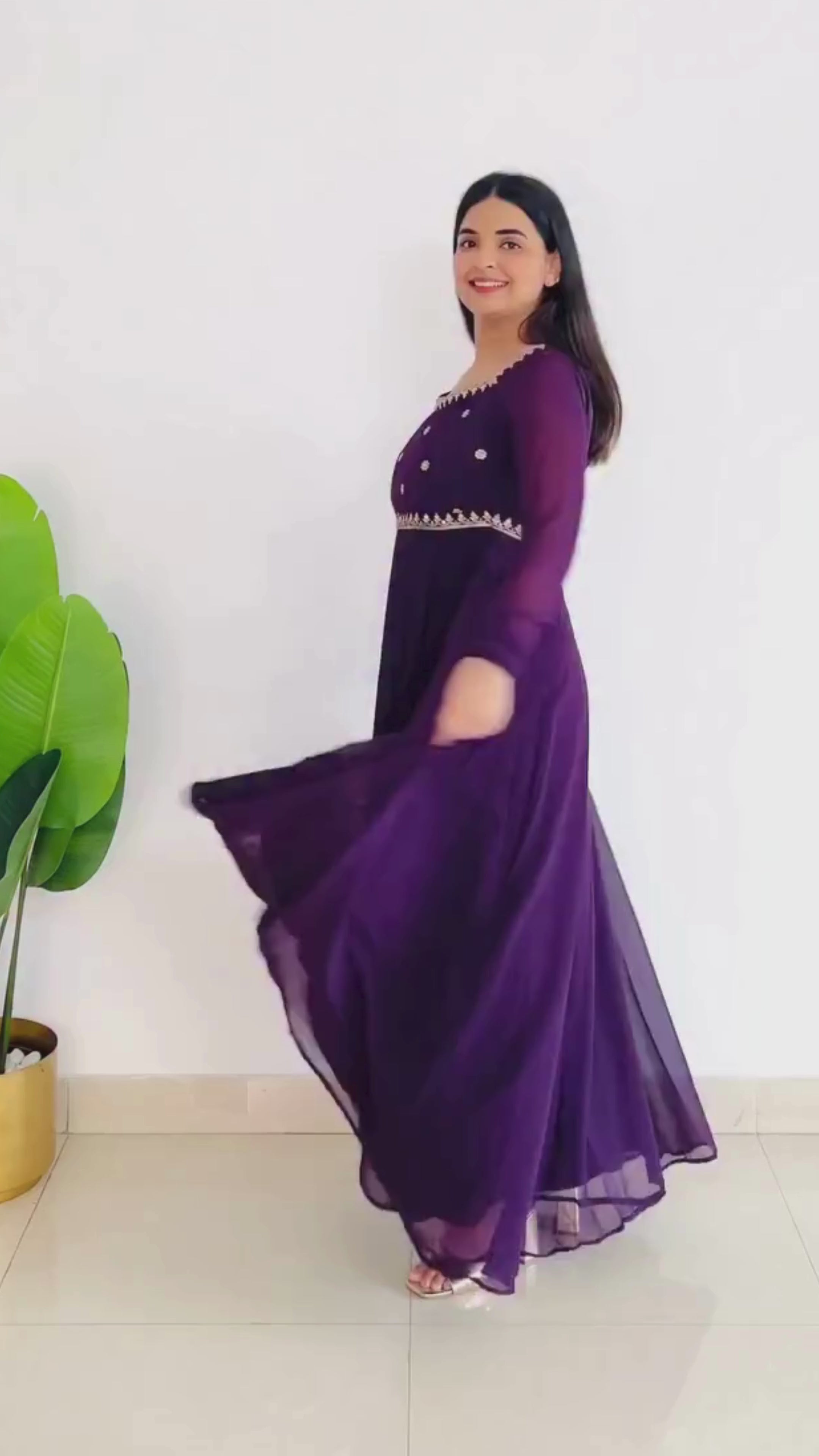 beautiful embroidered Anarkali gown in 3 color