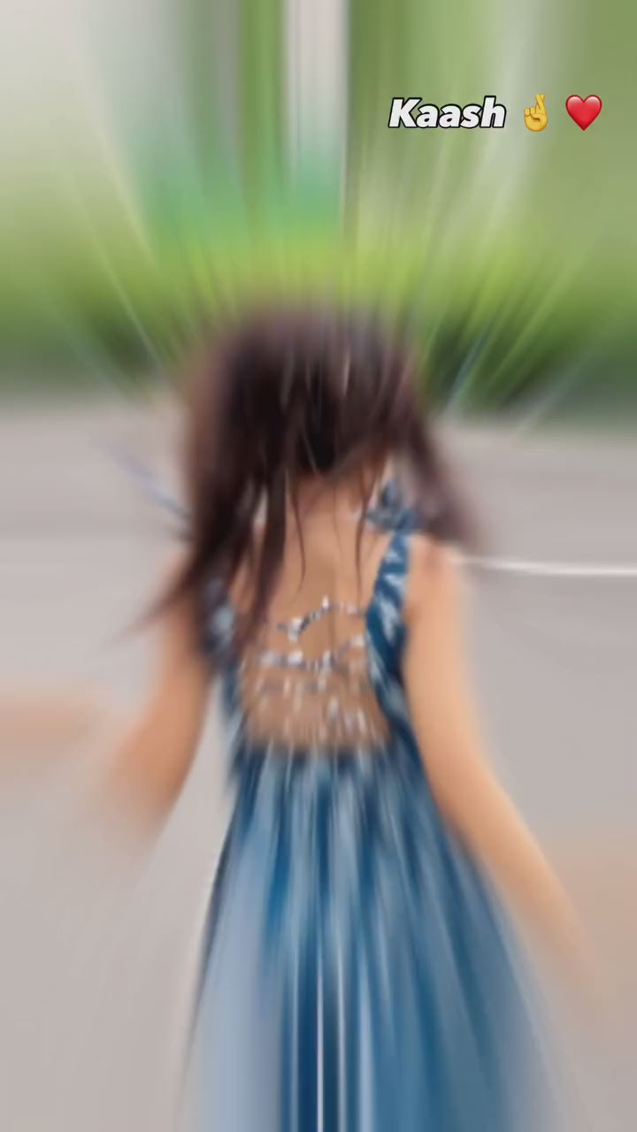 Chic Blue Printed Sleeveless Dress with Shoulder Tie(POLY REYON)