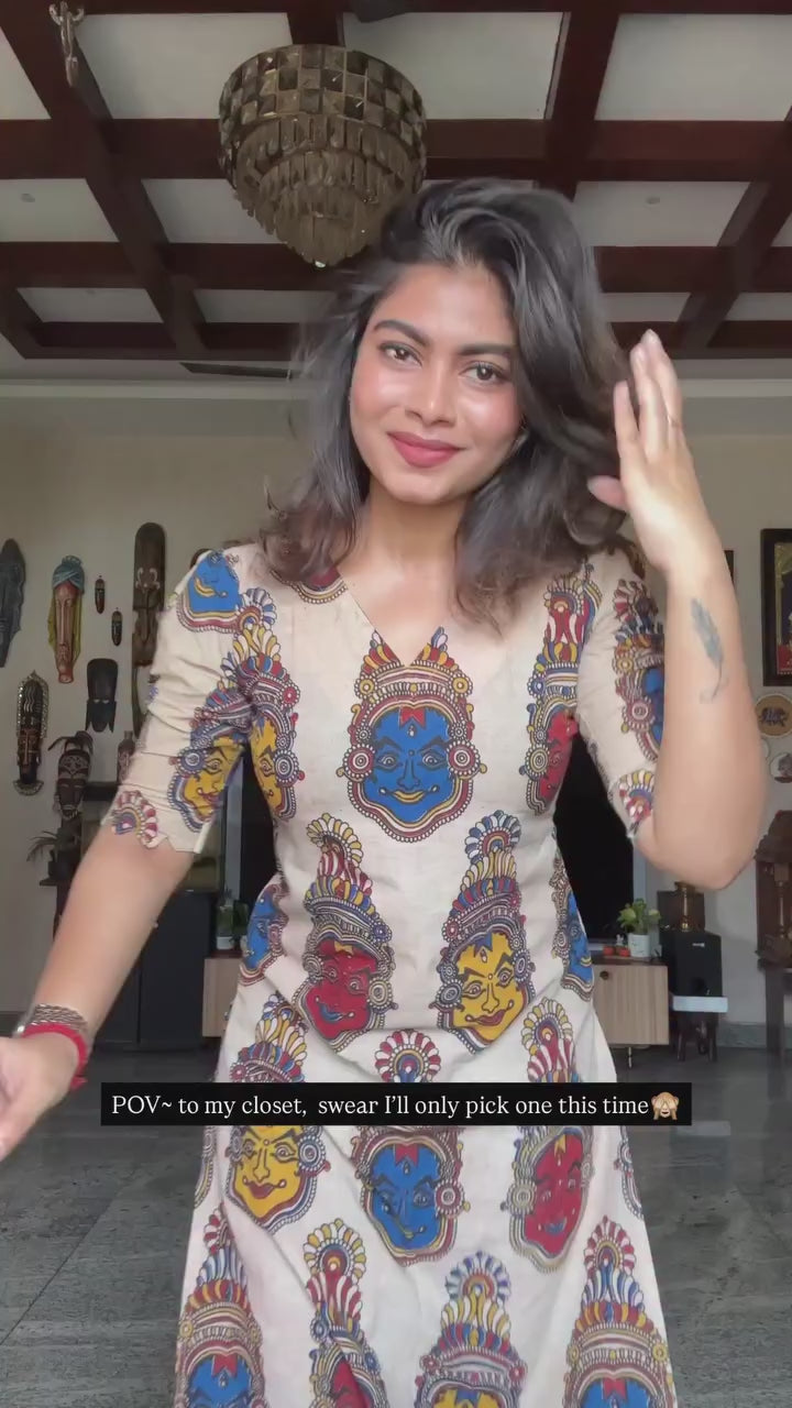 Traditional Indian Ethnic Wear Kathakali Print Kurtis( fabric is likely breathable, Poly rayon)